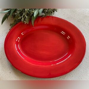 LARGE RED OVAL HAND PAINTED SERVING PLATTER